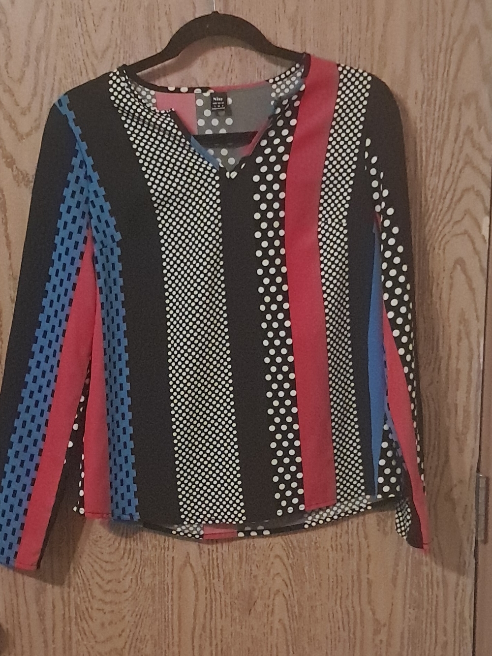 Polka Dot Stripe Long Sleeve Top - Black/Red/Blue - Apt. 9 Small